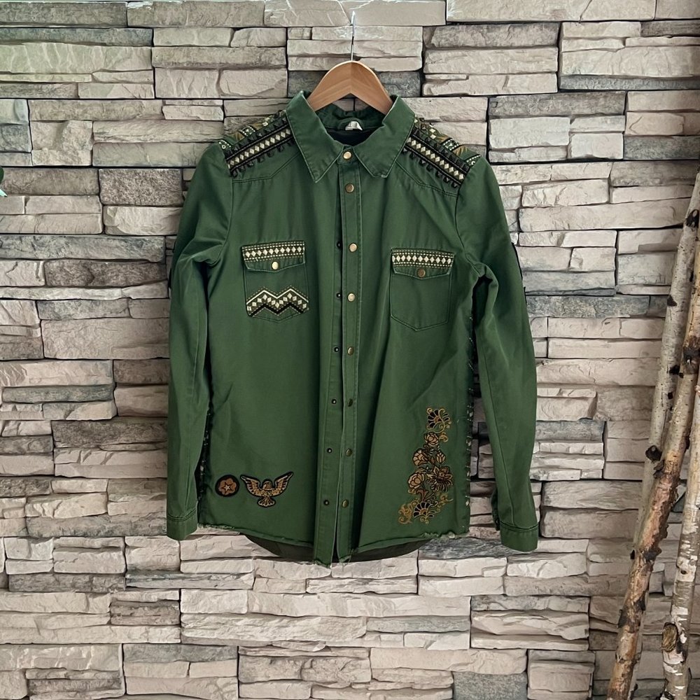 Rare Spell & The Gyspy Collective Panther Army Green Jacket Shirt Small - Picture 8 of 9